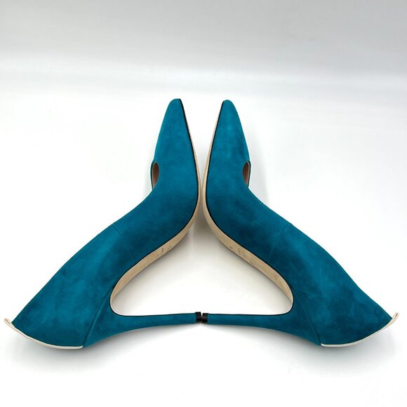 SJP Sarah Jessica Parker EU 38 US 8 Teal Blue Suede Leather Fawn 70 Dress Pumps - Picture 7 of 16